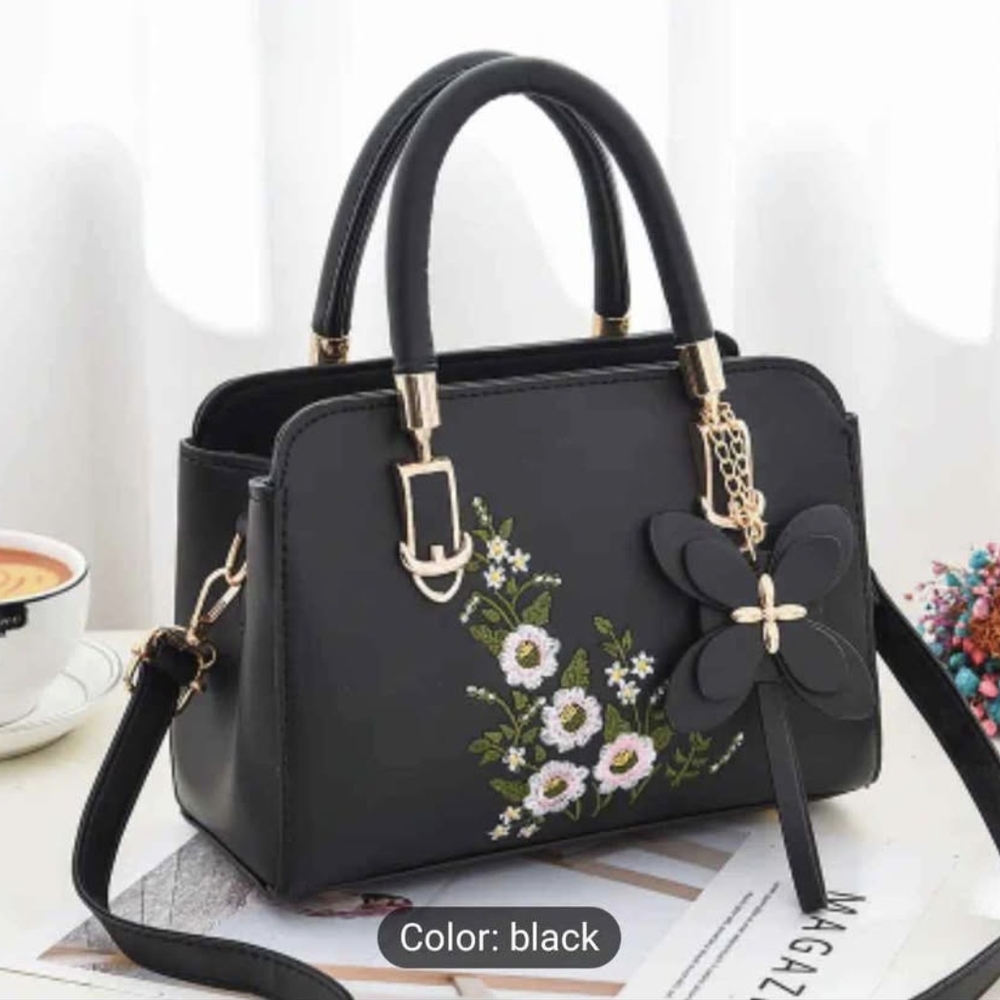 Elegant Black Floral Handbag